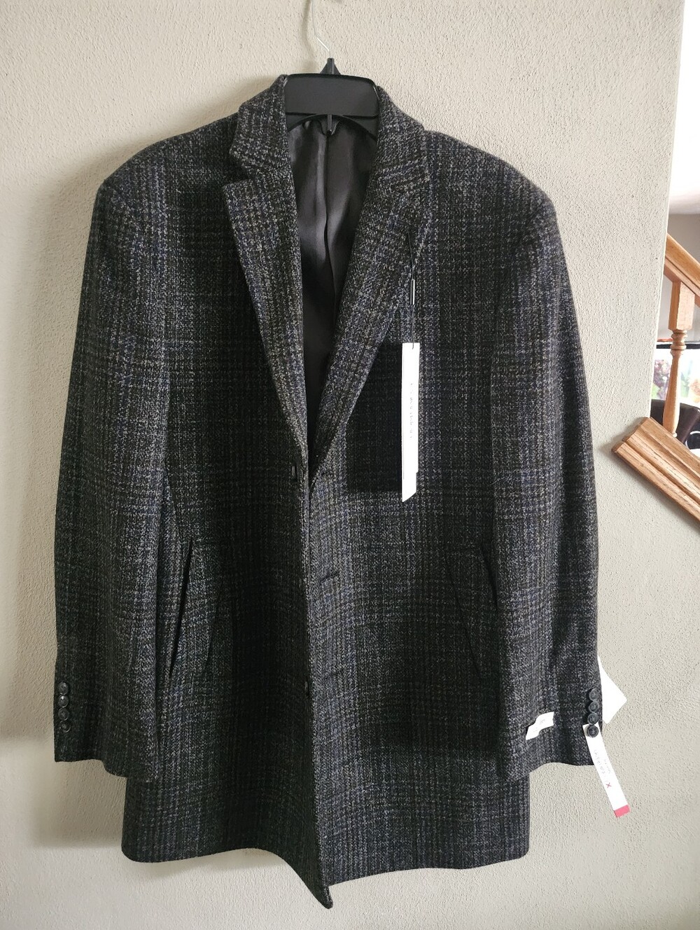 Calvin Klein NWT Plaid Overcoat 40R Men Grey Wool Blend Car Coat Jacket Top